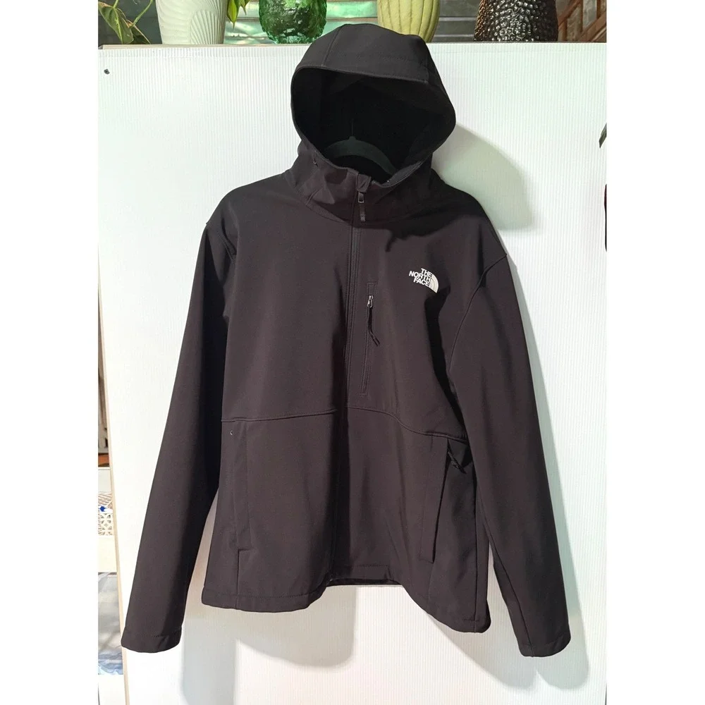 The North Face WindWall Soft Shell Jacket Mens XL Black Hooded Full Zip Fleece